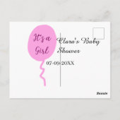 Rosa Ballon es ist ein Mädchen Dusche hinzufügen N Postkarte (Rückseite)