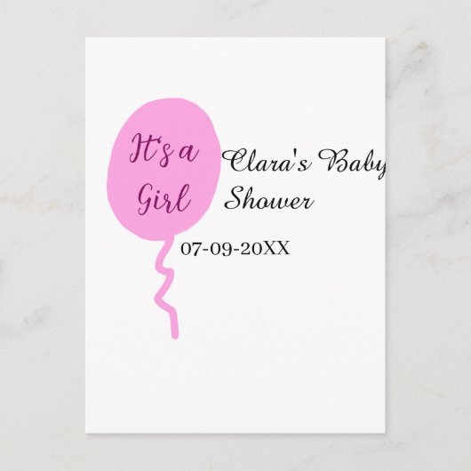 Rosa Ballon es ist ein Mädchen Dusche hinzufügen N Postkarte (Vorderseite)