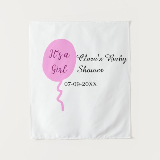 Rosa Ballon es ist ein Mädchen Dusche hinzufügen N Wandteppich (Vorderseite)