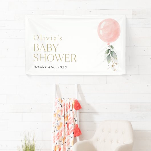 Rosa Ballon, Eukalyptus, Babydusche Willkommen Banner (Insitu)