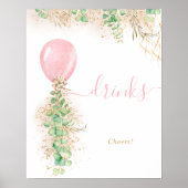 Rosa Ballon Eukalyptus Foliage Garland Drinks Poster (Vorne)