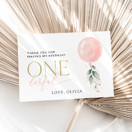 Rosa Ballon, Eukalyptus, Grüne, Erster Geburtstag Dankeskarte