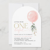 Rosa Ballon, Eukalyptus, Grüne, Erster Geburtstag Einladung (Vorderseite)