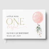 Rosa Ballon, Eukalyptus, Grüne, Erster Geburtstag Gästebuch (Vorderseite)