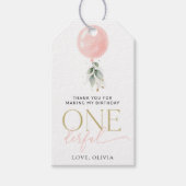 Rosa Ballon, Eukalyptus, Grüne, Erster Geburtstag Geschenkanhänger (Vorderseite)