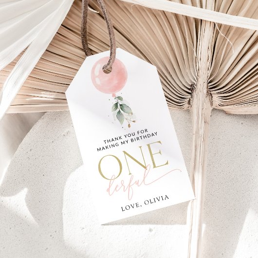 Rosa Ballon, Eukalyptus, Grüne, Erster Geburtstag Geschenkanhänger