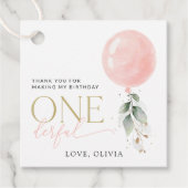 Rosa Ballon, Eukalyptus, Grüne, Erster Geburtstag Geschenkanhänger (Vorderseite)