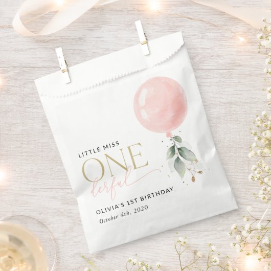 Rosa Ballon, Eukalyptus, Grüne, Erster Geburtstag Geschenktütchen (Ausgeschnitten)