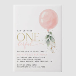 Rosa Ballon, Eukalyptus, Grüne, Erster Geburtstag Pergament Einladungen