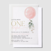 Rosa Ballon, Eukalyptus, Grüne, Erster Geburtstag Pergament Einladungen (Versetzt)