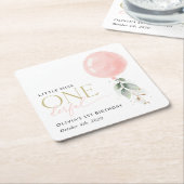 Rosa Ballon, Eukalyptus, Grüne, Erster Geburtstag Rechteckiger Pappuntersetzer (angewinkelt)