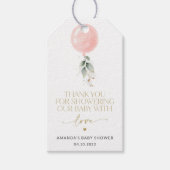 Rosa Ballon, Eukalyptus, Grünpflanzen, Babydusche Geschenkanhänger (Vorderseite)