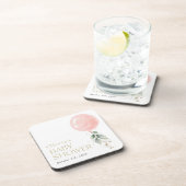 Rosa Ballon, Eukalyptus, Grünpflanzen, Babydusche Getränkeuntersetzer (Rechte Seite)