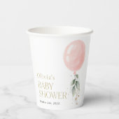 Rosa Ballon, Eukalyptus, Grünpflanzen, Babydusche Pappbecher (Rückseite)