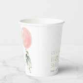 Rosa Ballon, Eukalyptus, Grünpflanzen, Babydusche Pappbecher (Rechts)