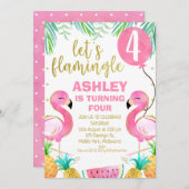 Rosa Ballon Flamingo jedes Alter Geburtstag Einlad Einladung (Vorne/Hinten)
