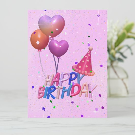 Rosa Ballon Geburtstag (Stehend Vorderseite)