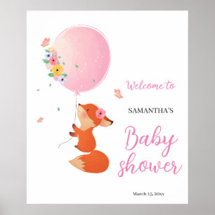 Rosa Ballon mit niedlicher Babydusche Begrüßungsze Poster