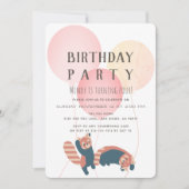 Rosa Ballon & Red Panda Geburtstagsparty Einladung (Vorderseite)