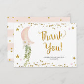 Rosa Ballon über dem Mond Danke Karte (Vorne/Hinten)