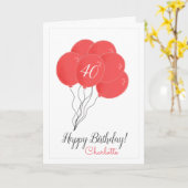 Rosa Ballonkarte zum 40. Geburtstag Karte (Gelbe Blume)