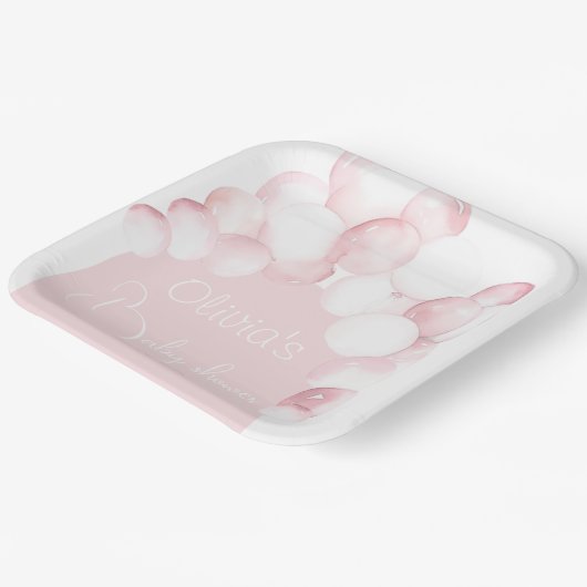 Rosa Ballons Bogen Babydusche Pappteller (Gewinkelt)