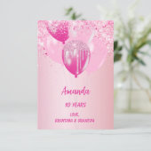 Rosa Ballons Mädchen zum Geburtstag Karte (Stehend Vorderseite)