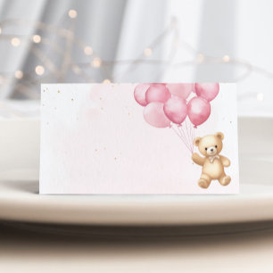 Rosa Ballons Teddy Bär Babydusche Platzkarten