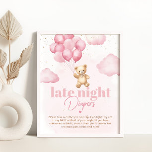 Rosa Ballons Teddy Bär Späte Nacht Windeln Poster
