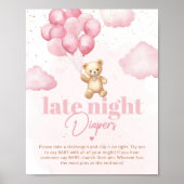 Rosa Ballons Teddy Bär Späte Nacht Windeln Poster (Vorne)