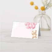 Rosa Ballons Teddybär Babydusche Platzkarte (Vorderseite)