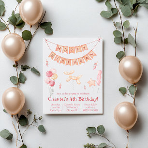 Rosa Ballons und Banner Geburtstagsfeier Einladung