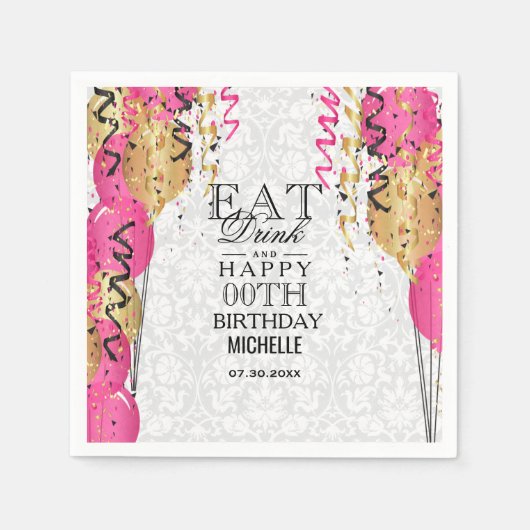 Rosa Balloons - Essen, Trinken und Glücklich 00. G Serviette (Vorderseite)