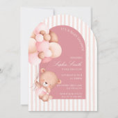Rosa Balloons, Streifen und Blütenspülung Einladung (Vorderseite)