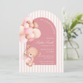 Rosa Balloons, Streifen und Blütenspülung Einladung (Stehend Vorderseite)