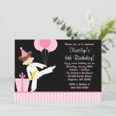 Rosa Balloons Taekwondo Karate Girl Einladung (Stehend Vorderseite)