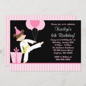 Rosa Balloons Taekwondo Karate Girl Einladung (Vorne/Hinten)