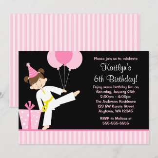 Rosa Balloons Taekwondo Karate Girl Einladung