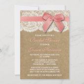Rosa Band auf Kraft- und Spitzen-Brautparty Einladung (Vorderseite)