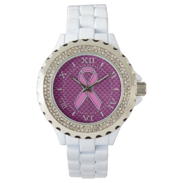 Rosa Band-Bewusstsein Fuchsia Carbon Style Dial Armbanduhr (Vorderseite)
