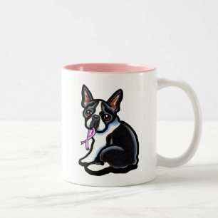 Rosa Band Boston Terrier Zweifarbige Tasse