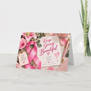 Rosa Band Brustkrebs-Bewusstsein Blumen Karte