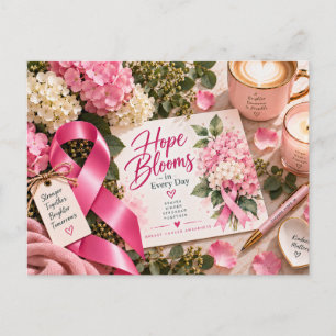 Rosa Band Brustkrebs-Bewusstsein Blumen Postkarte