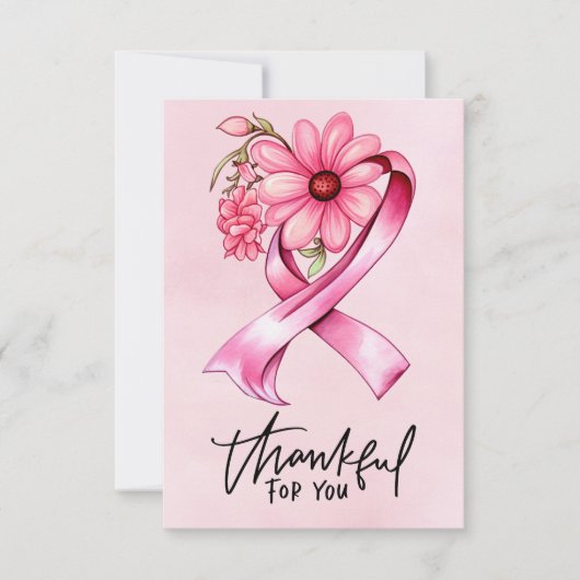 Rosa Band Brustkrebs-Bewusstsein mit Blumen Dankeskarte (Vorderseite)