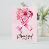 Rosa Band Brustkrebs-Bewusstsein mit Blumen Dankeskarte (Stehend Vorderseite)