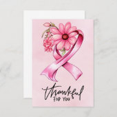Rosa Band Brustkrebs-Bewusstsein mit Blumen Dankeskarte (Vorne/Hinten)