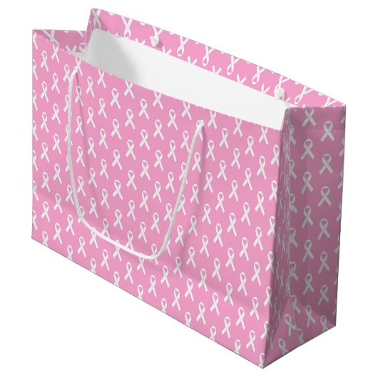 Rosa Band Brustkrebs-Bewusstseinsmuster Große Geschenktüte (Vorderseite Schrägansicht)
