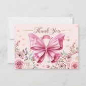 Rosa Band Brustkrebsbewusstsein mit Blumen Dankeskarte (Vorderseite)