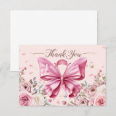 Rosa Band Brustkrebsbewusstsein mit Blumen Dankeskarte (Vorne/Hinten)
