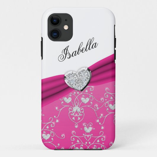 Rosa Band-Herz-Damast iPhone 5 Fall Case-Mate iPhone Hülle (Rückseite)